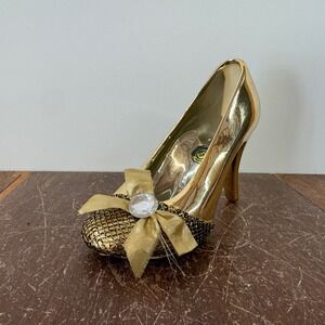Paradies Collection Golden Shoe‎ Figurine Rhinestone Bow High Heel Decor